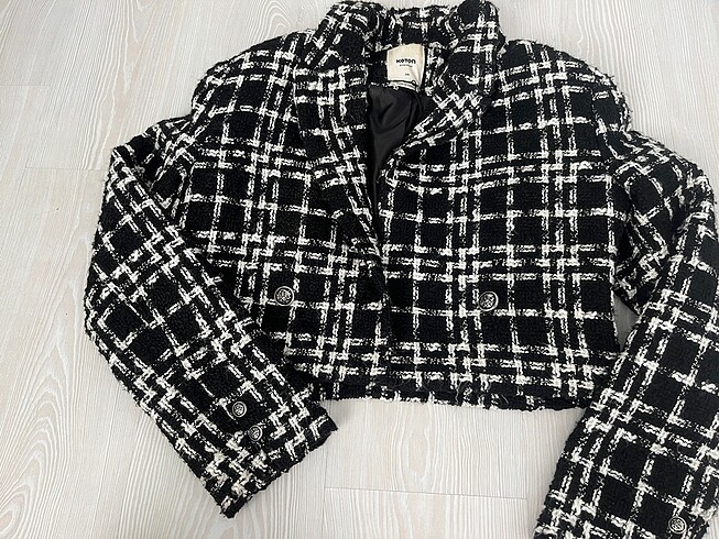 Siyah ekose desenli blazer ceket