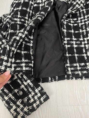 38 Beden Siyah ekose desenli blazer ceket