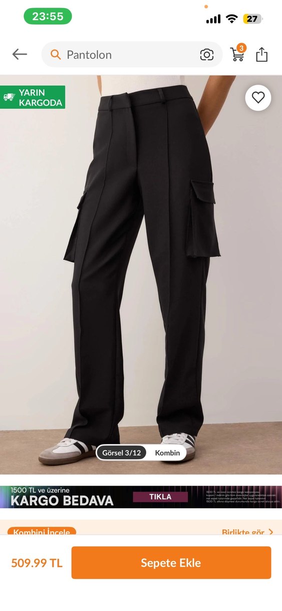 Bol Kesim Siyah  kargo Pantolon - Görsel 3