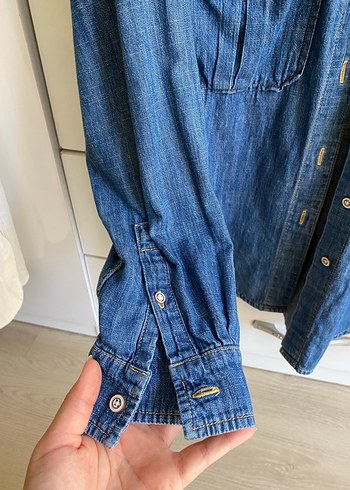 xs Beden mavi Renk Mango Mavi Düğmeli Denim Kadın Gömlek