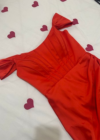 Parlak Kırmızı  Straplez Abiye Elbise - Görsel 5