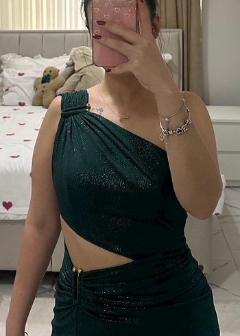 Parlak Yeşil Yılan Desenli abiye Elbise - Görsel 4