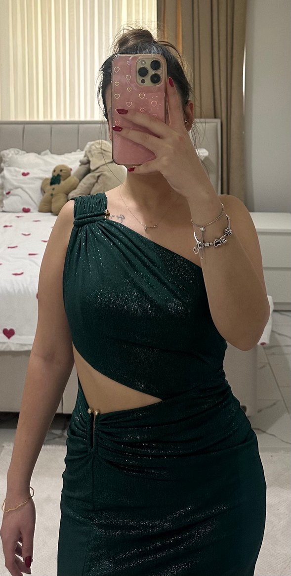 Parlak Yeşil Yılan Desenli abiye Elbise - Görsel 4