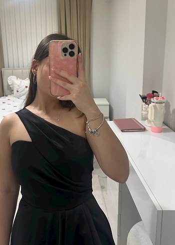 Siyah Drapeli Straplez Uzun Abiye Elbise - Görsel 3