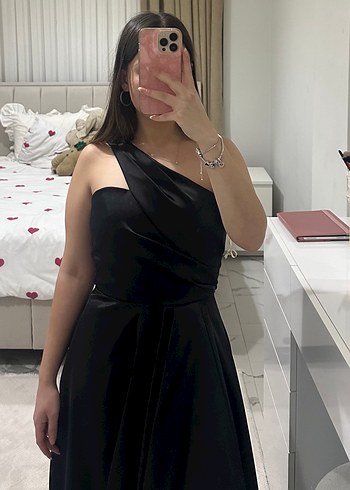 Siyah Drapeli Straplez Uzun Abiye Elbise - Görsel 2