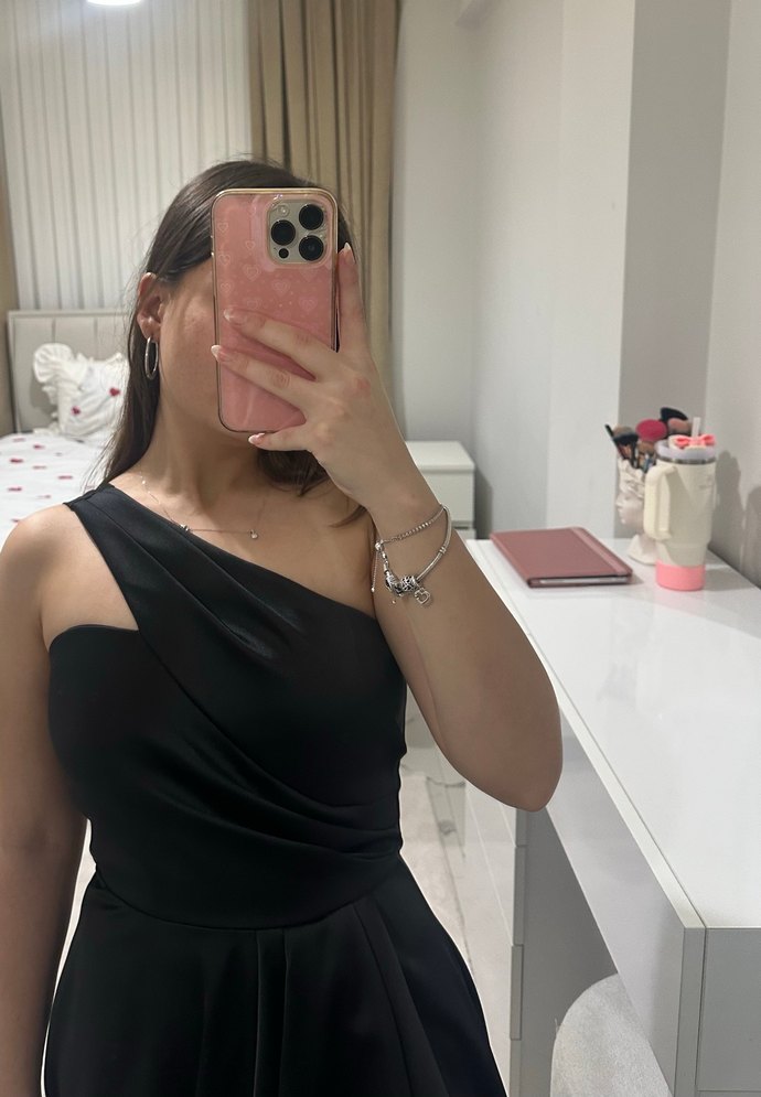 Siyah Drapeli Straplez Uzun Abiye Elbise - Görsel 3