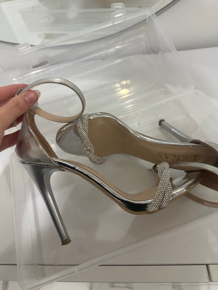 Gri Yılan Desenli Metal Stiletto Kadın Abiye Ayakkabı - Görsel 2