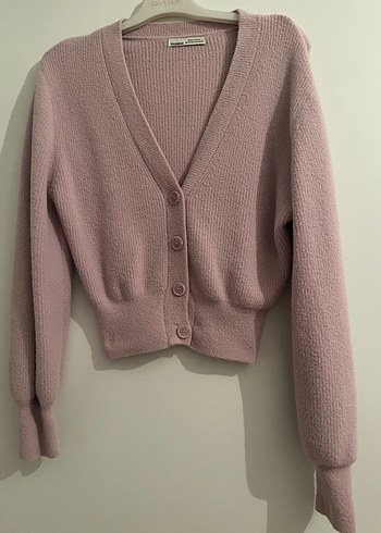 Pembe V Yaka Örgü Kadın Hırka