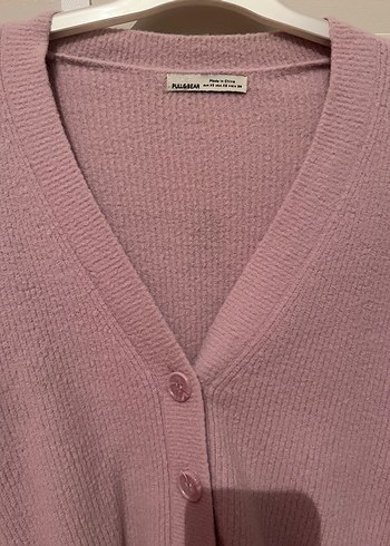 Pull and Bear Pembe V Yaka Örgü Kadın Hırka