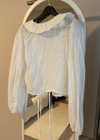 Beyaz Keten Kadın Bluz, Uzun Kollu, Salaş yeni etiketli - Görsel 3