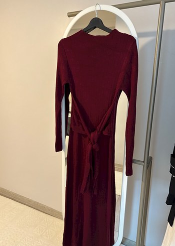 Bordo Uzun Kollu Kemerli Uzun Elbise - Görsel 2