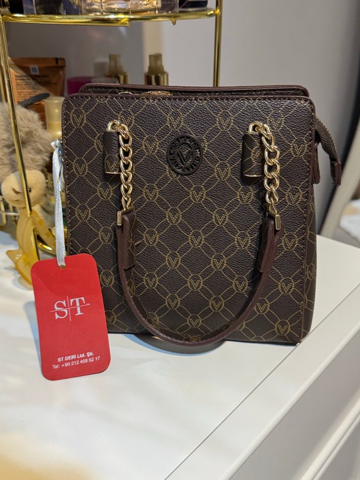 Zincir Detaylı Kahverengi Deri Kadın Çanta - Görsel 3