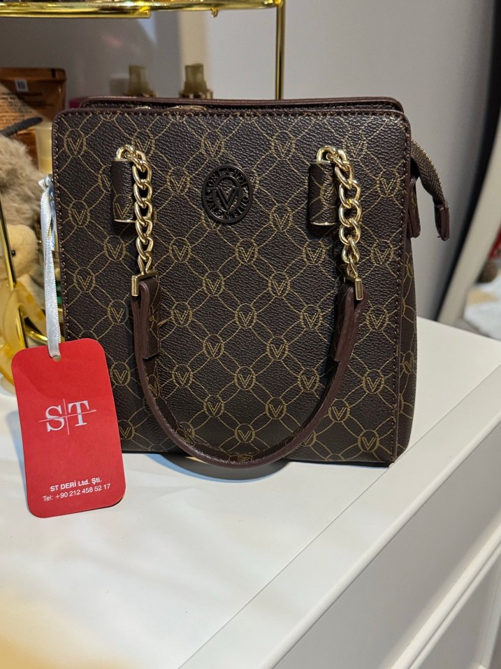 Zincir Detaylı Kahverengi Deri Kadın Çanta - Görsel 2