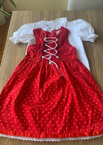 Kız Çocuk Kırmızı Nakışlı Düğmeli Elbise - Görsel 9