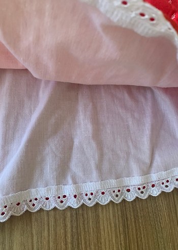 Kız Çocuk Kırmızı Nakışlı Düğmeli Elbise - Görsel 3