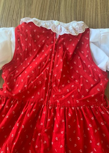 Kız Çocuk Kırmızı Nakışlı Düğmeli Elbise - Görsel 5