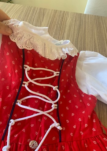 Kız Çocuk Kırmızı Nakışlı Düğmeli Elbise - Görsel 6