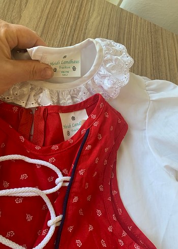 Kız Çocuk Kırmızı Nakışlı Düğmeli Elbise - Görsel 4