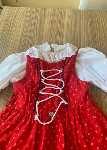 Kız Çocuk Kırmızı Nakışlı Düğmeli Elbise - Görsel 7