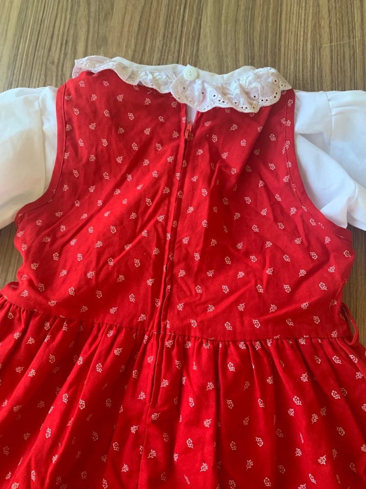 Kız Çocuk Kırmızı Nakışlı Düğmeli Elbise - Görsel 5