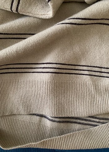 Mavi ve Bej Çizgili V Yaka Erkek Kazak - Görsel 5