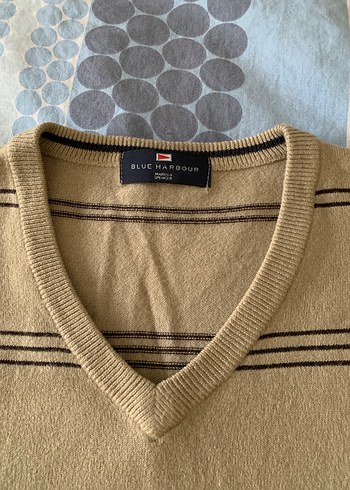 Mavi ve Bej Çizgili V Yaka Erkek Kazak - Görsel 2