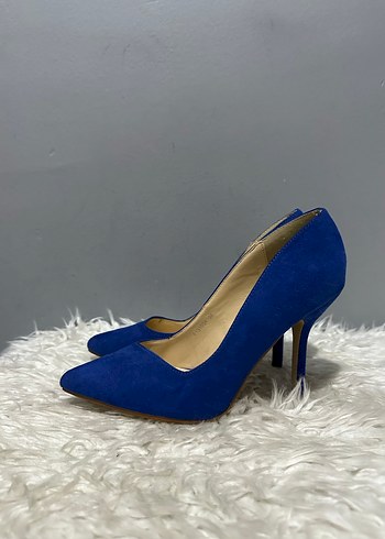 37 Beden Mavi Süet Stiletto Topuklu Kadın Ayakkabı