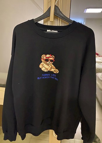 Siyah Baskılı Oversize Kadın Sweatshirt