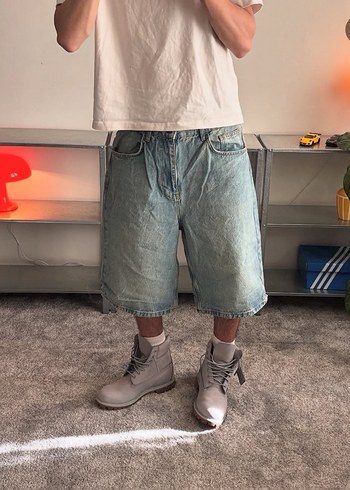 Mavi Loose Fit Midi Denim Kot Şort