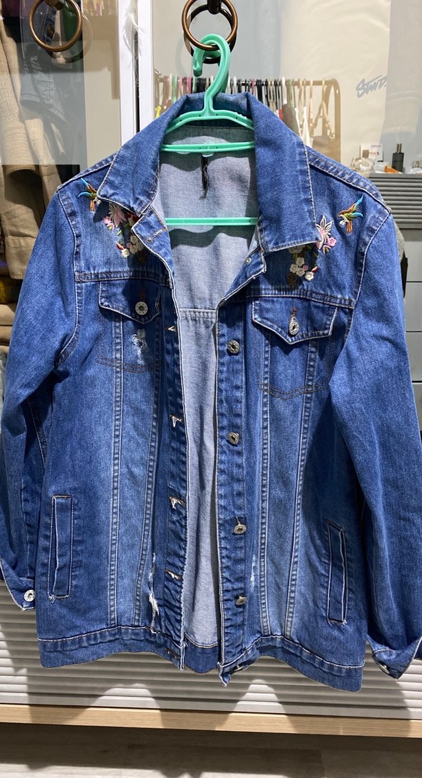 Nakışlı Mavi Kadın Denim Ceket - Görsel 3