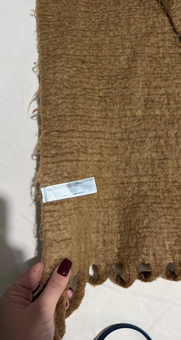 Örgü Kahverengi Keten Kadın Şalı - Görsel 2