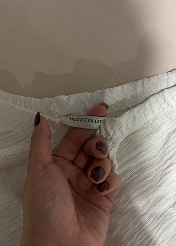 Beyaz Pliseli Mini Keten Etek - Görsel 2