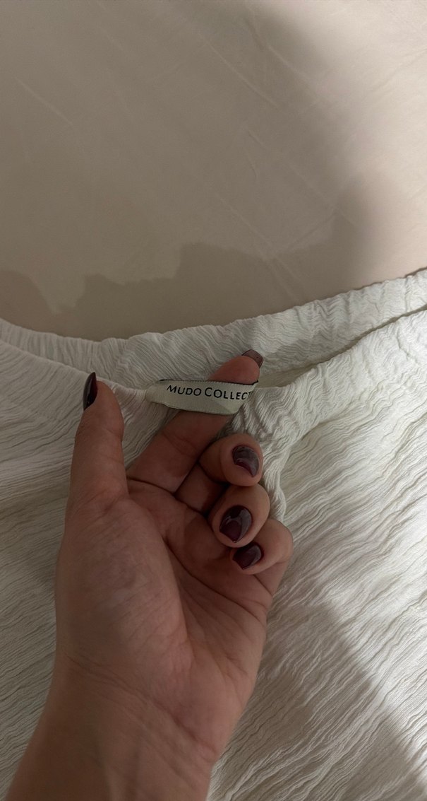 Beyaz Pliseli Mini Keten Etek - Görsel 2