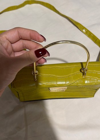 Sarı Deri Yılan Desenli Tokalı Kadın Çanta - Görsel 3