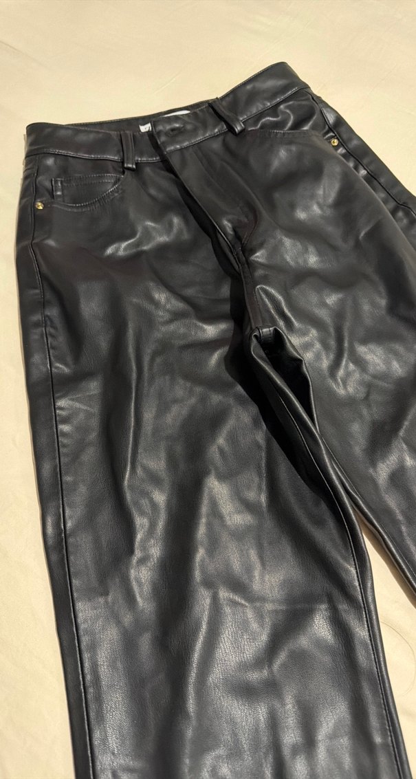Kadın Siyah Deri Kemerli Midi Pantolon - Görsel 4