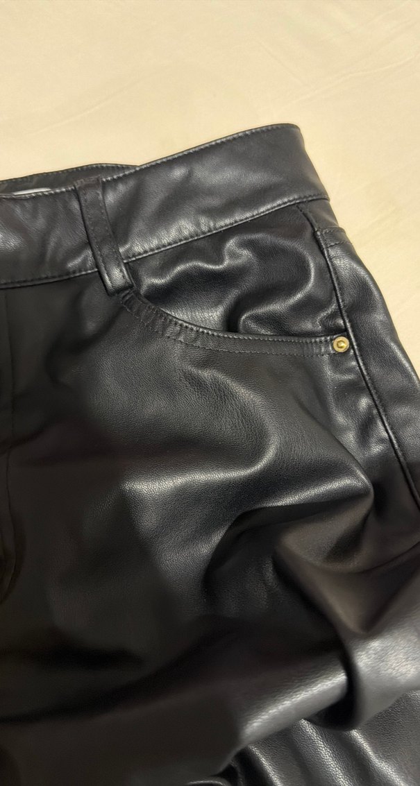 Kadın Siyah Deri Kemerli Midi Pantolon - Görsel 3