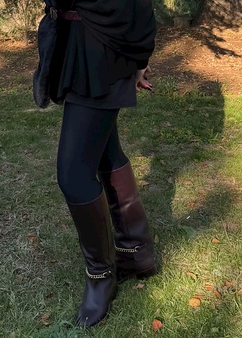 Kahverengi Kürklü Deri Dizüstü Kadın Bot - Görsel 2