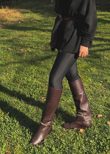 Kahverengi Kürklü Deri Dizüstü Kadın Bot - Görsel 4