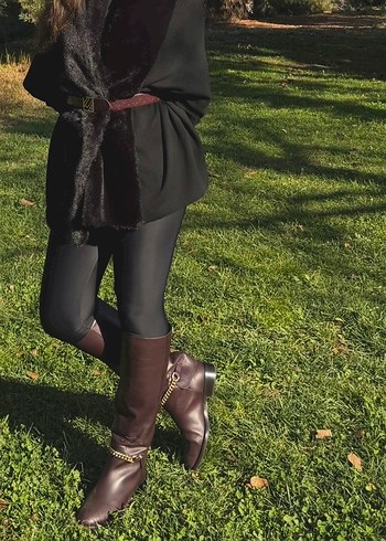 Kahverengi Kürklü Deri Dizüstü Kadın Bot - Görsel 3