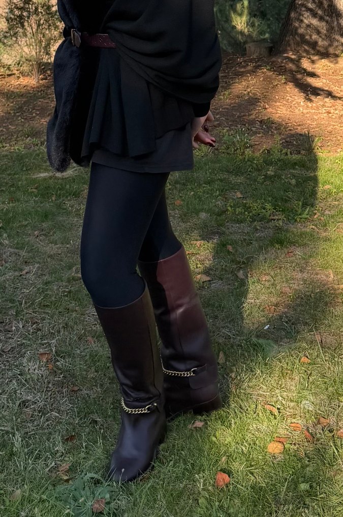 Kahverengi Kürklü Deri Dizüstü Kadın Bot - Görsel 2