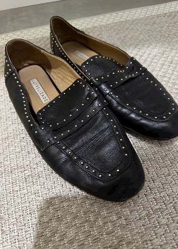 Siyah Deri Tokalı Kadın Loafer - Görsel 7