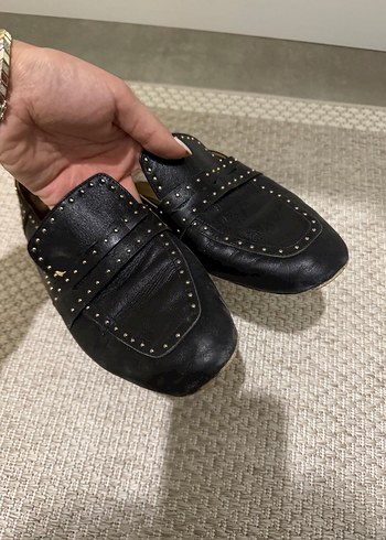 Siyah Deri Tokalı Kadın Loafer - Görsel 5