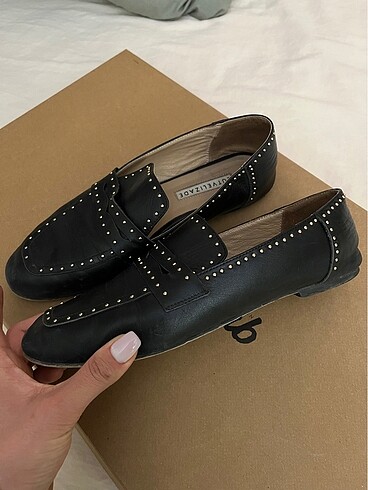 39 Beden Siyah taş işlemeli gerçek deri ayakkabı