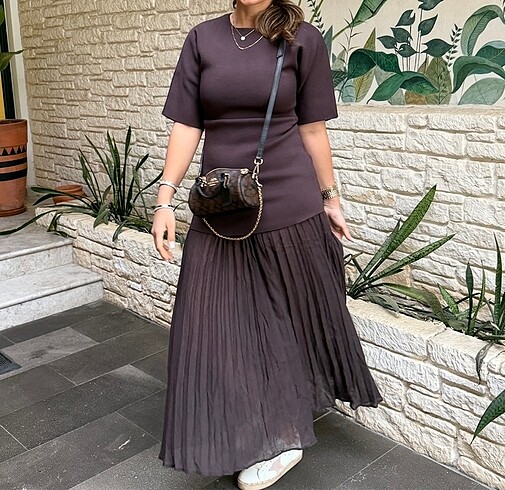m Beden Zara yeni model kahve elbise