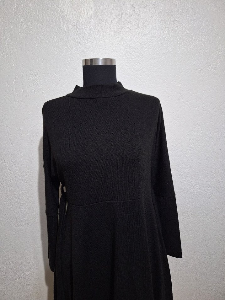 Uzun Siyah Kemerli Yüksek Yakalı Elbise - Görsel 3