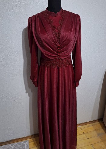 Bordo Vintage Uzun Abiye Elbise - Görsel 2