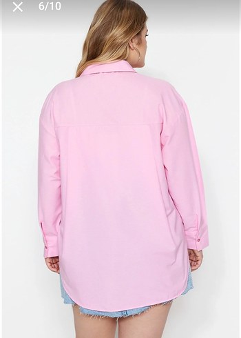 Kadın Pembe Düğmeli Pamuklu Gömlek - Görsel 3