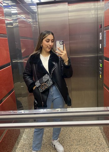 Zara Siyah Kürklü Uzun Denim Kadın Parka