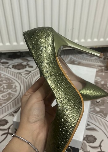 Yeşil Yılan Derisi Desenli Stiletto Topuklu - Görsel 4