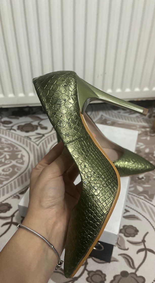 Yeşil Yılan Derisi Desenli Stiletto Topuklu - Görsel 4